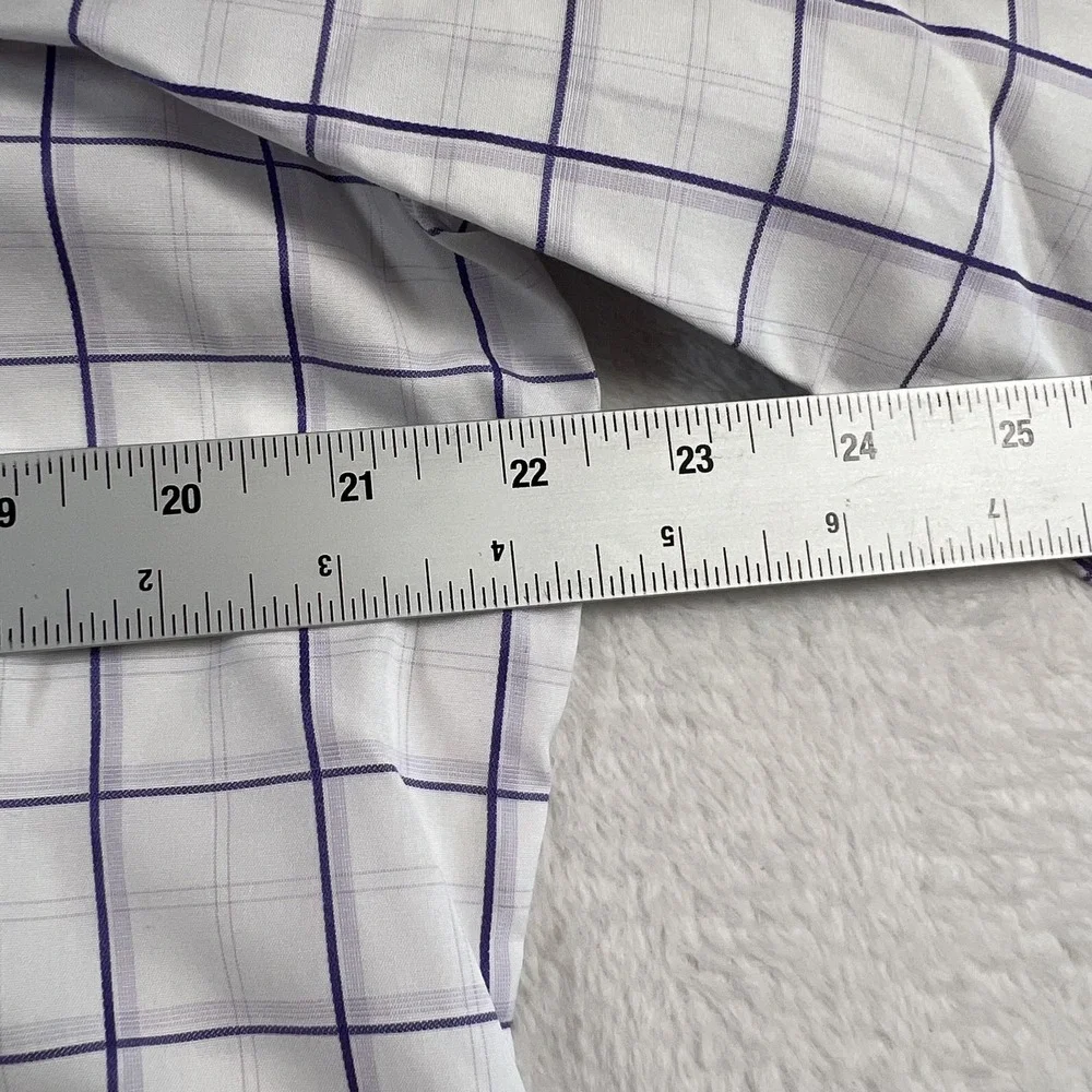 Banana Republic Dress Shirt Mens L 16.5 White Purple Check Non Iron Classic Fit